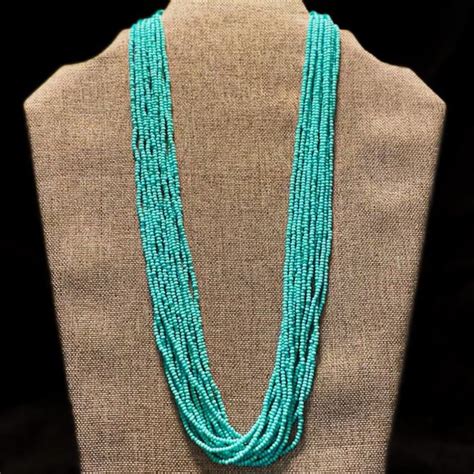 Designed By Intrigue Etc Jewelry Vintage Handmade2strand Turquoise Seed Bead Necklace