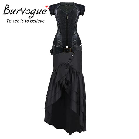 Burvogue Women Fashion Mermaid Skirt Gothic Jacquard Steampunk Waist