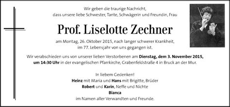 Traueranzeigen Von Liselotte Zechner Trauer Kleinezeitung At