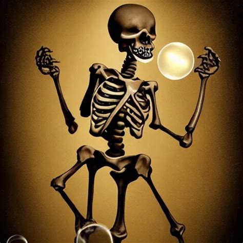 Happy Skeleton Blowing Soap Bubbles With Bone Stable Diffusion