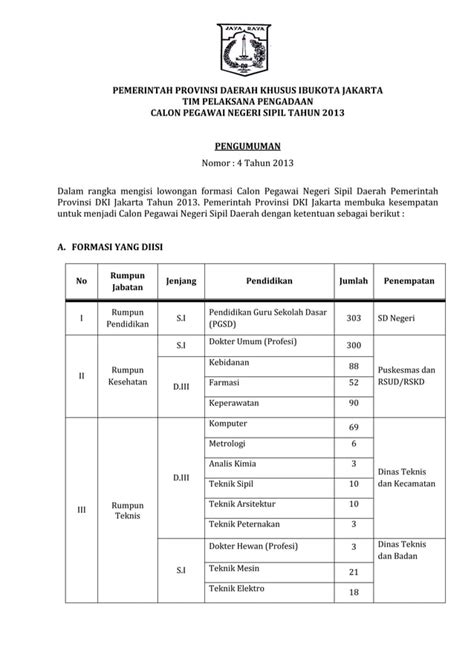 Pengumuman CPNS DKI Tahun 2013 PDF