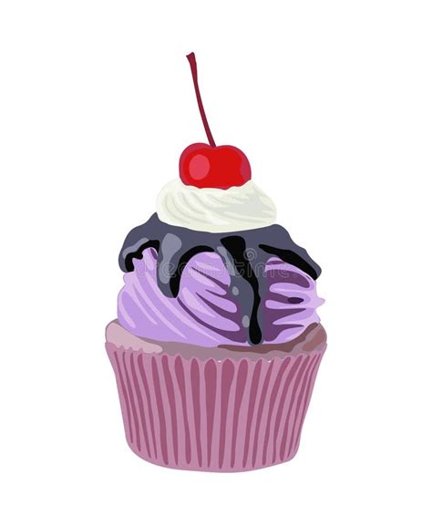 Blueberry Cupcake Muffin Vector Drawing On White Stock Vector