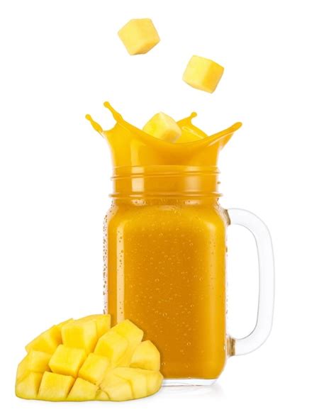 Premium Photo Glass Of Splashing Mango Smoothie Isolated On White