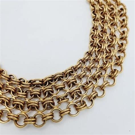 Vintage Monet Designer Multi Strand Chain Gold Tone C Gem