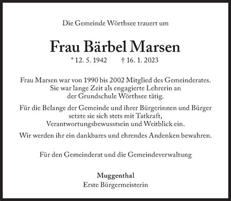 Traueranzeigen von Bärbel Marsen SZ Gedenken de