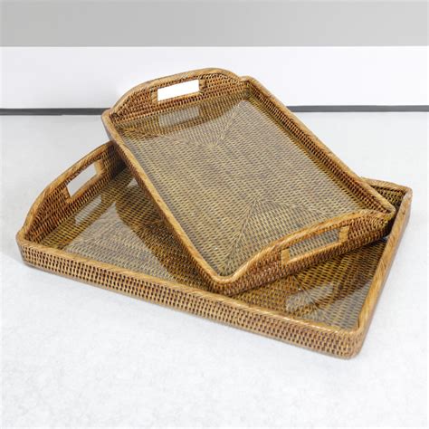 Rattan Island Rattan Morning Tray Set With Glass Insert Direct From