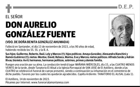 DON AURELIO GONZÁLEZ FUENTE Esquela Necrológica El Diario Montañés