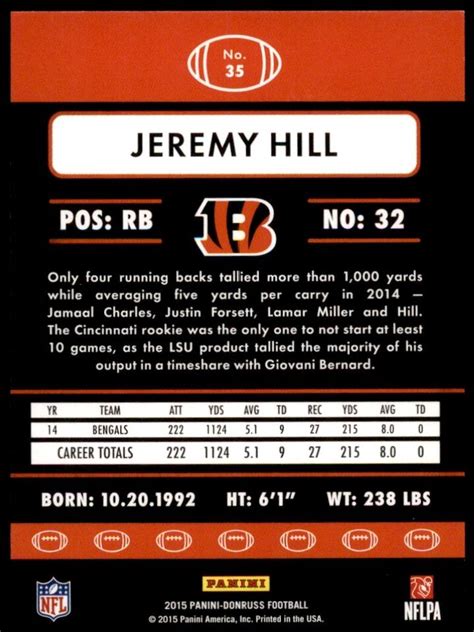 2015 Donruss 35 Jeremy Hill BENGALS EBay