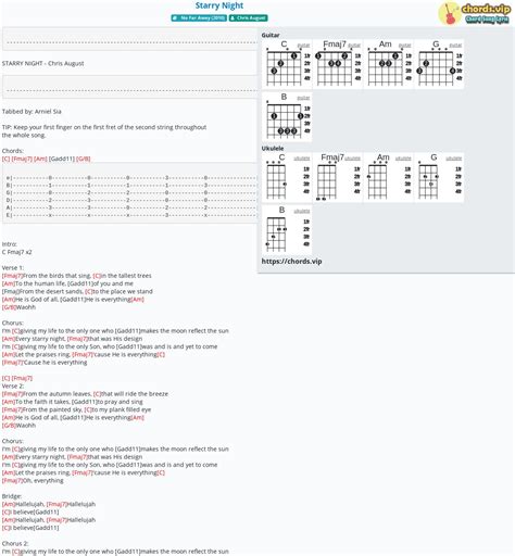 Chord: Starry Night - tab, song lyric, sheet, guitar, ukulele | chords.vip