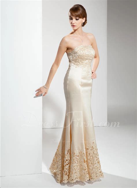 Trumpet Mermaid Strapless Floor Length Satin Mother Of The Bride Dress