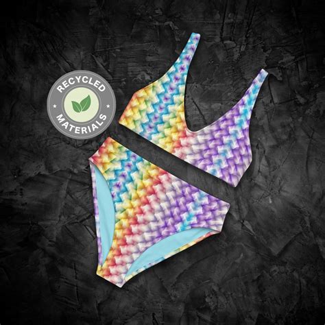 D Rainbow Spikes Bikini LGBTQ DESIGNER Swimsuit Rainbow High Waisted Bikini Queer Pride Eco