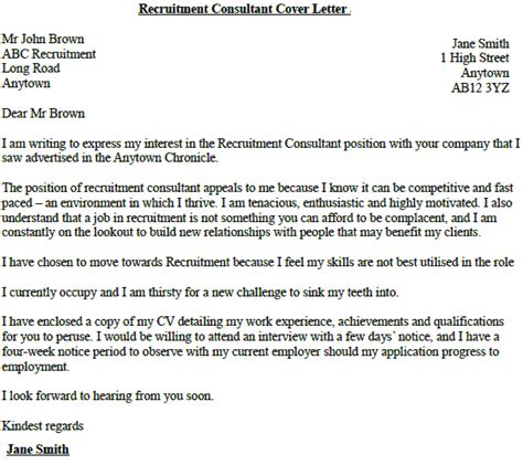 Sample Cover Letter To Recruitment Consultant Sample Letter