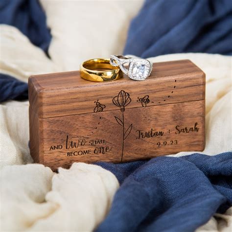 Wide Double Ring Box Slim Ring Storage For Rings Engraved Etsy