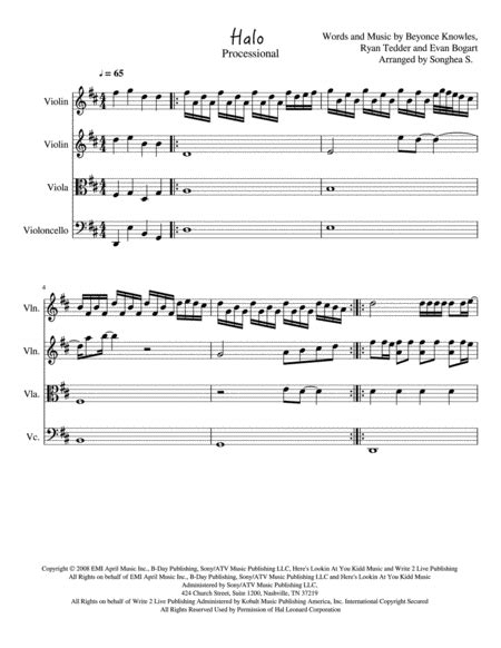 Halo Arr Songhea Sackrider By Beyonce Sheet Music For String Quartet