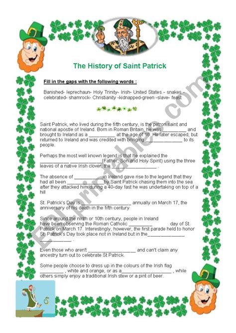 Saint Patricks Day Worksheet With Answers ESL Worksheet By Cariboo