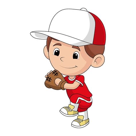 Desenho Animado De Menino Bonitinho Jogando Beisebol Clipart Vetor