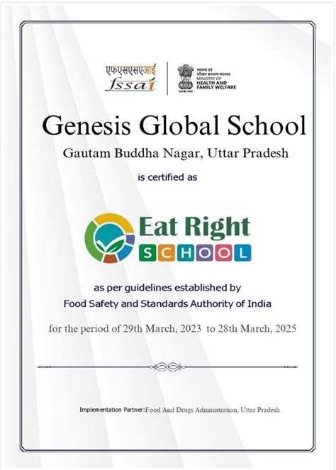 Genesis Global School Certified With Fssais Eat Right School