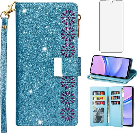 Phone Case For Samsung Galaxy A15 5g4g Wallet Cover With Tempered Glass Screen