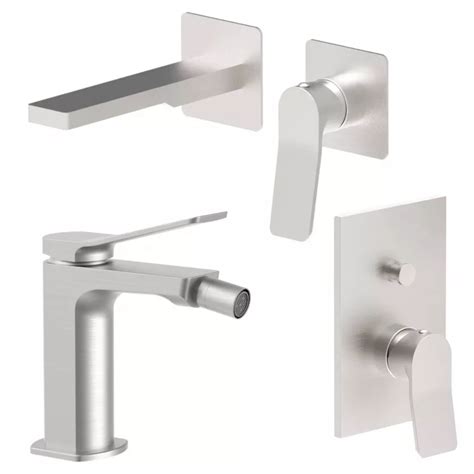 Set Miscelatore Lavabo 7x7 Cm Bocca 15 Cm Con Bidet Ed Incasso Doccia