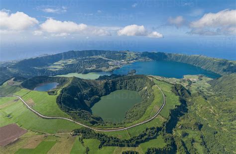 Luftaufnahme Des Kratersees Lagoa Das Furnas Von Oben Azoren Insel