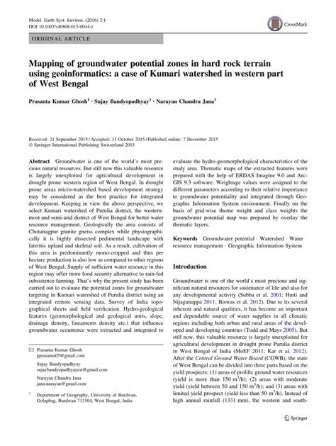 PDF Mapping Of Groundwater Potential Zones In Hard Rock PDF