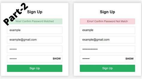 Confirm Password Check In Html Css And Javascript Part 2 Youtube