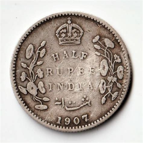 Extremely Rare Half Rupee King Edward Vii Silver Coin Of British