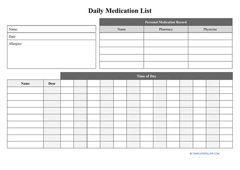 Daily Medication List Template Download Printable Pdf Templateroller