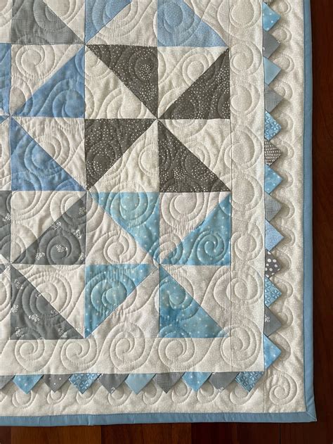 Baby Boy Pinwheel Quilt With Prairie Points With Watercolor Check