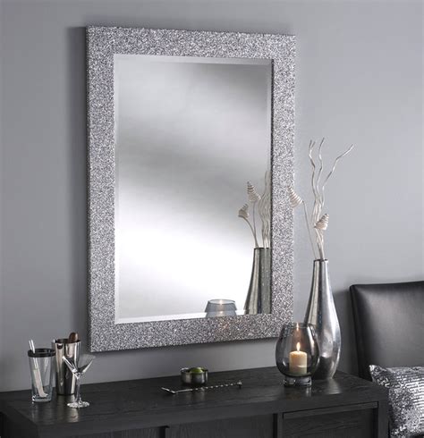 Epping Silver Glitter Contemporary Wall Mirrors London By Buy A