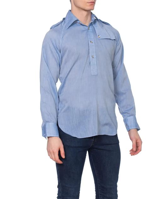 S Poly Cotton Men S Featherweight Chambray Popover Shirt With