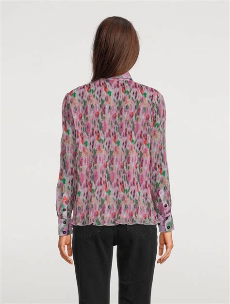 Ganni Pleated Georgette Blouse In Floral Print Holt Renfrew