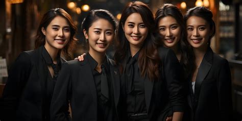 Premium Photo | A Group of Young Asian Business Women in Elegant ...