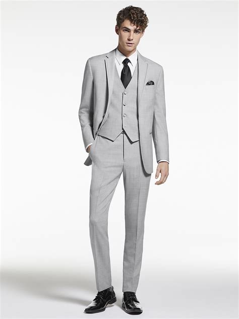 Joseph Abboud Light Gray Satin Edged Notch Lapel Prom Look Grey