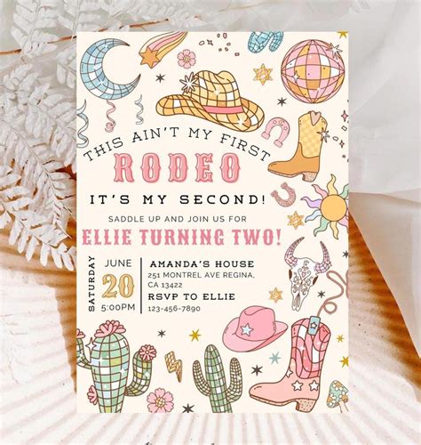 My Second Rodeo Birthday Invitation Wild West Cowgirl Rodeo Birthday