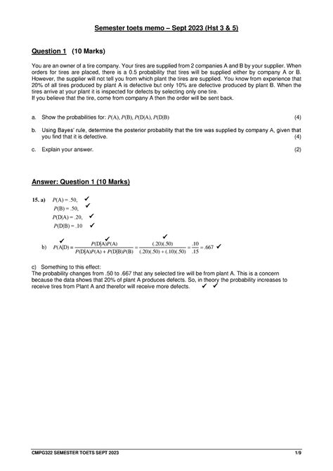 Mid Semester Test Memo Sept 2023 Semester Toets Memo Sept 2023 Hst