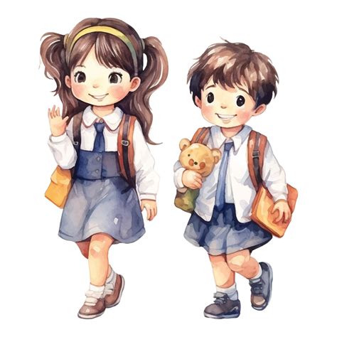 Premium Vector | Cute school children illustrations drawn in watercolor on white background