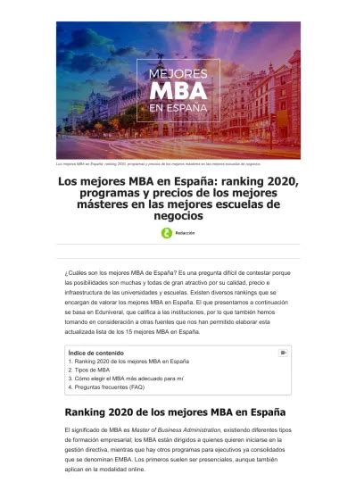 Los Mejores Mba En Espa A Ranking Programas Y Precios De Los