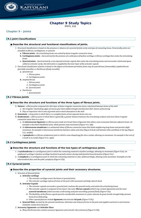 Chapter 9 Study Topics Chapter 9 Study Topics PHYL 141 Chapter 9