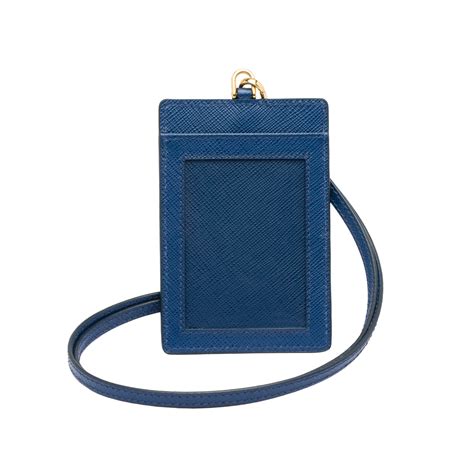 Prada Leather Badge Holder in Blue - Lyst