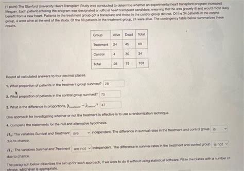 Solved Point The Stanford University Heart Transplant Chegg