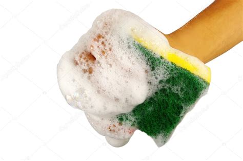 Sponge with dish washing liquid — Stock Photo © Orlando.B #7204009