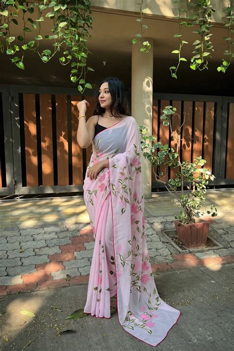 Digital Printed Organza Saree In Light Pink Ucchal Fashion