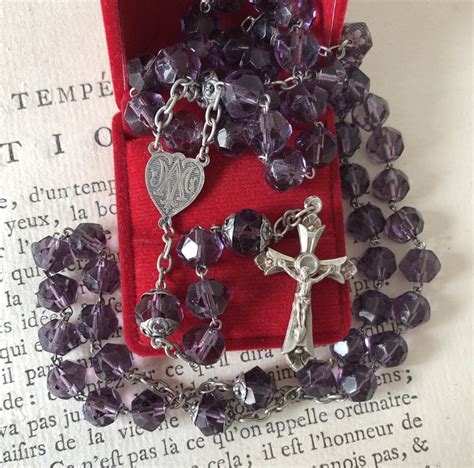 Vintage French Rosary Purple Glass Faceted Rosary Catholic Etsy