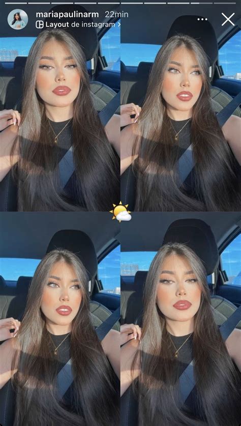 Four Different Pictures Of A Woman With Long Hair And Wearing A Black