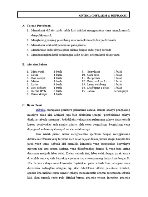 Modul Praktikum Difraksi And Refraksi 2023 Pdf