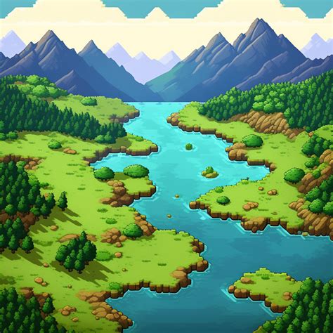 Top Down Pixel Art Tilemap Featuring Grasslands Transitionin By