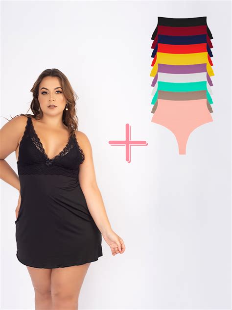 Kit 10 Calcinhas Modeladoras Plus Size E Camisola Renda Feminina