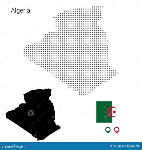 Map Of Algeria Vector Dotted With Flag And Pin Stock Illustration