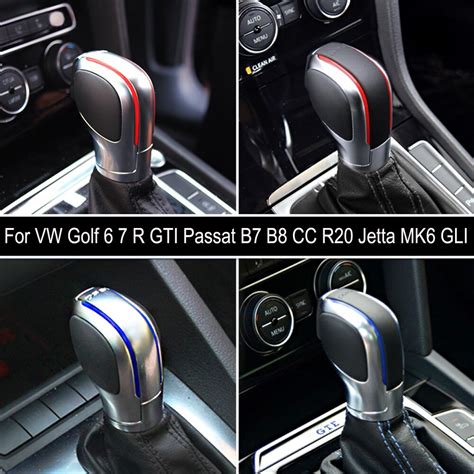 Car Redblue Gear Shift Knob Lever Stick Chrome Matt For Volkswagen Vw Golf 7 Dsg Cover Emblem